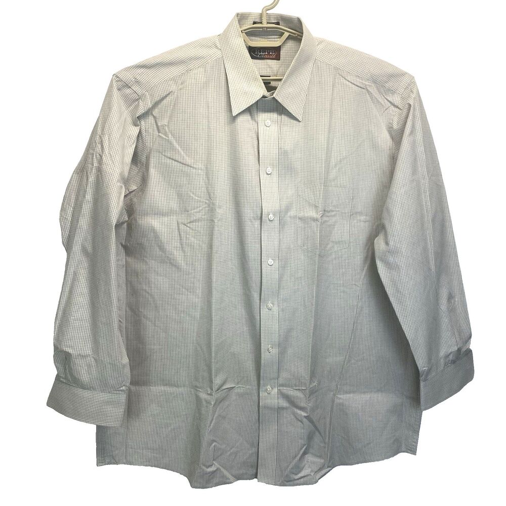 Repp Classic Dress Shirt Mens 18.5-Tall 36/37 Beige Check Broadcloth Long Sleeve